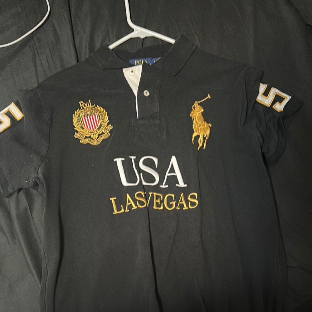 Polo by Ralph Lauren Black and Gold Embroidered Polo Shirt